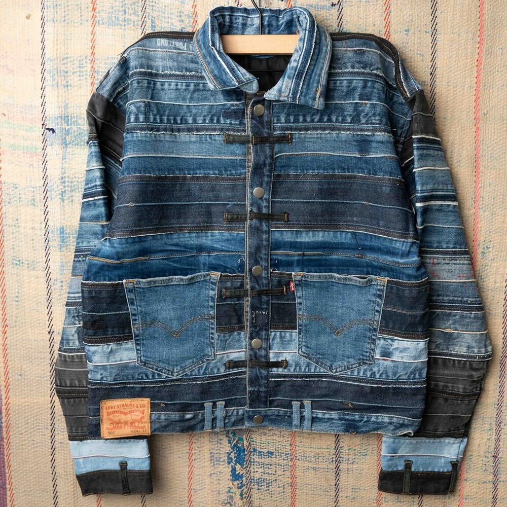 Custom Upcycled levis denim jacket , One of One Rework Large